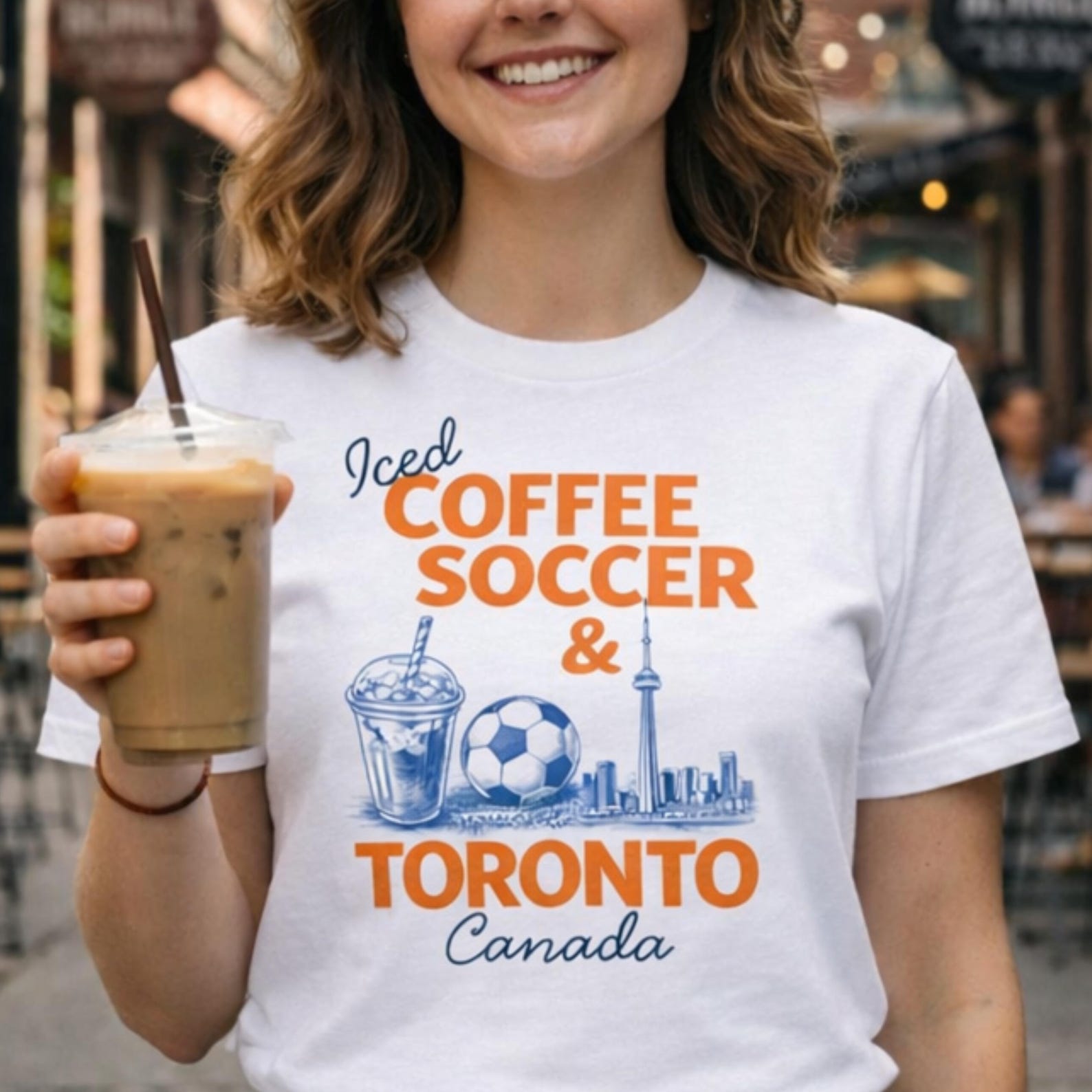 Iced Coffee Soccer & Toronto T-Shirt | Soccer Fan T-Shirt | Canada City Skyline Tee M