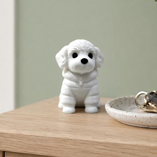 3D-gedruckte sitzende Hundefigur, Mini-Hundestatue in Weiß für Schreibtischdekoration, Modernes Tierform-Ornament für Zuhause, Büro, Bücherregal