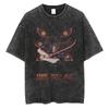 Hot Anime Demon Slayer Kokushibo Grafisk Trykk Vasket T-skjorte Menn Vintage Bomulls T-skjorter Manga Casual T-skjorte Harajuku Herre T-skjorte