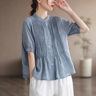 Summer Art Retro Fine Linen Top Women's Thin Cotton Linen Short Sleeved Shirt Blouses & Shirts