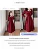 HXFS8213 Romantic Retro Red Dress - Women's High-End V-Neck French Hepburn Skirt for 2025 Autumn/Winter