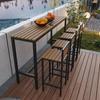 Outdoor Wood-Plastic Waterproof Bar Table & Chairs Set - High-Legged, Wall-Leaning Design for Balcony or Coffee Shop