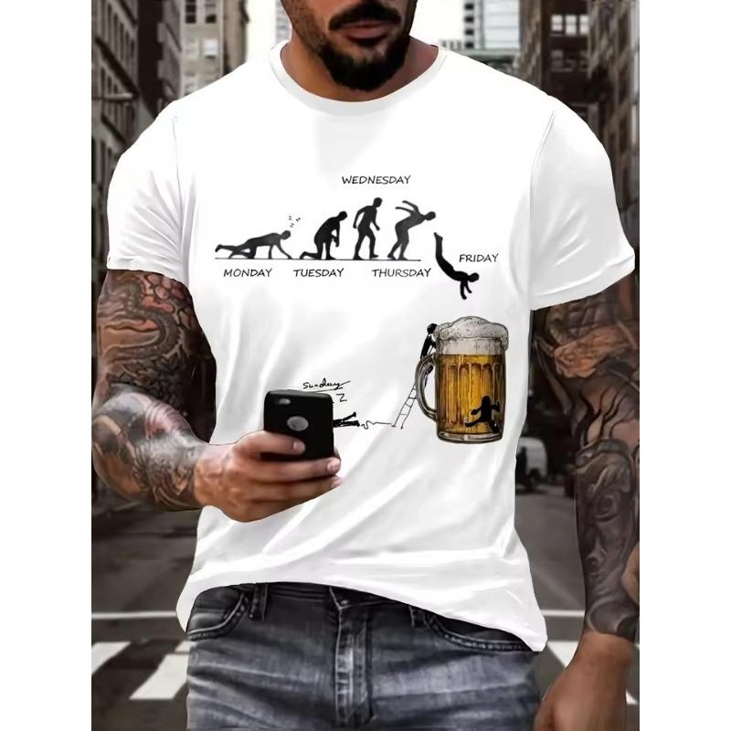 

Футболка с коротким рукавом и круглым вырезом, повседневная одежда для отпуска, мужская одежда для лета, уличный топ, мужская футболка с градиентным цветом и 3D-принтом с пивной графикой 6XL