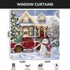 Christmas Curtain Red Truck House with Lights On Xmas Tree Colorful Light Pine Tree Bedroom Living Room Window Decoration Drapes