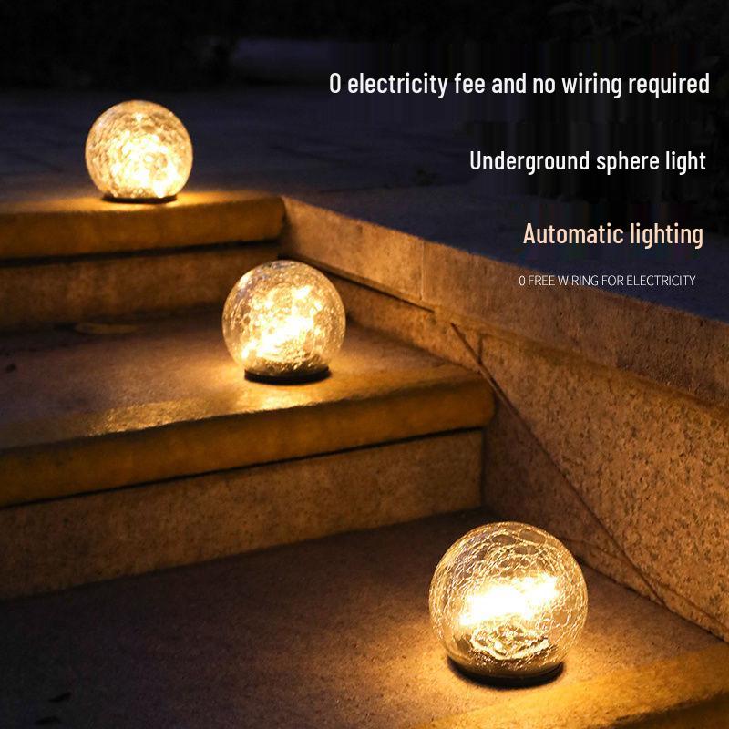 Solar LED Crackle Glass Globe Light for Outdoor Garden & Lawn, Waterproof In-Ground Accent.