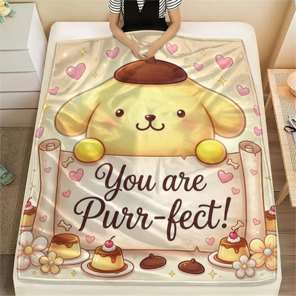 1PC Pompompurin Print Flannel Blanket, High quality All Seasons, Home Decor, Warmth and Comfort, Perfect for Christmas Gifts