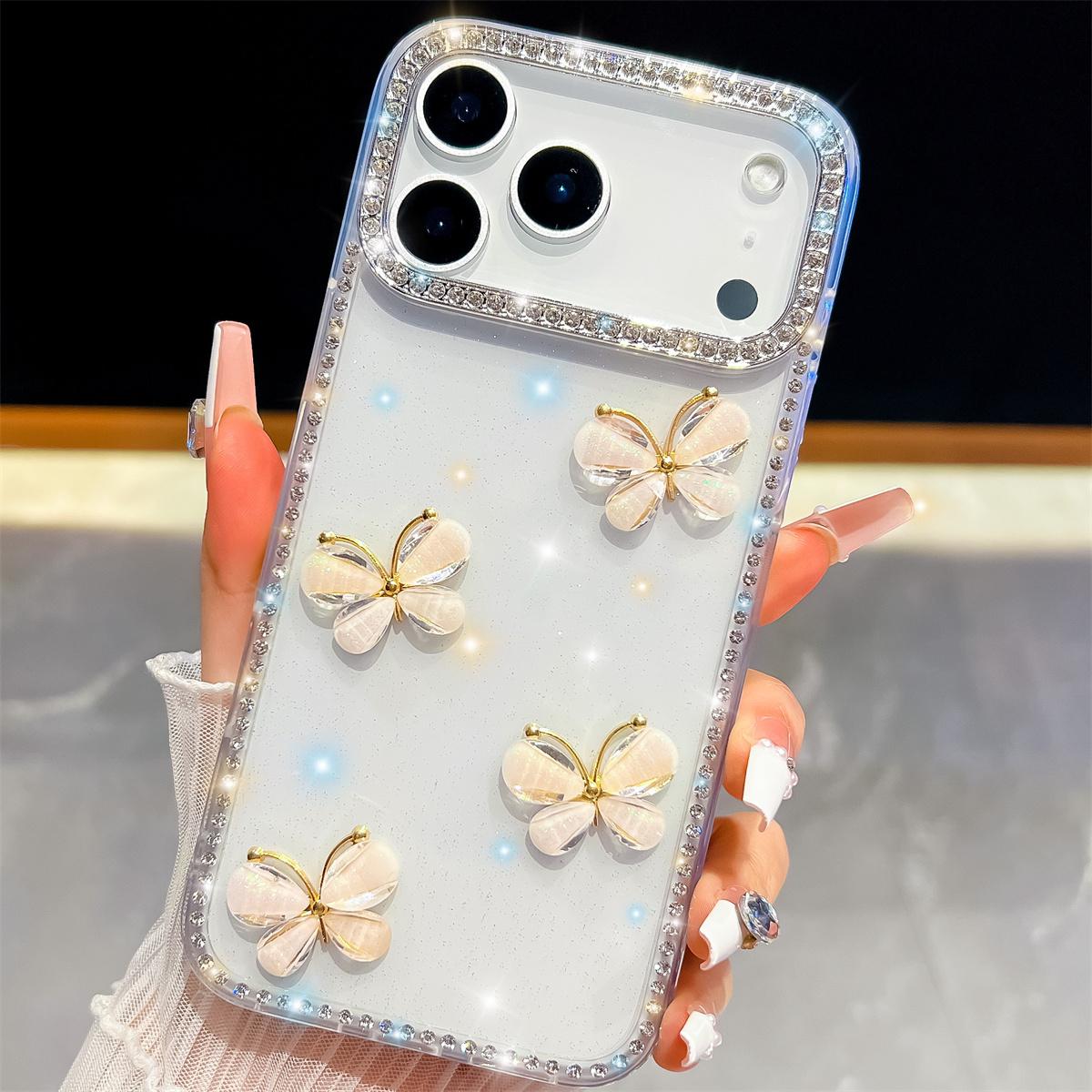 

Handmade Sparkly Diamond Glass Butterfly IMD Phone Case, Compatible with iPhone 13,iPhone 14,iPhone 15,iPhone 16,iPhone 17 Series iPhone 13 прозрачный