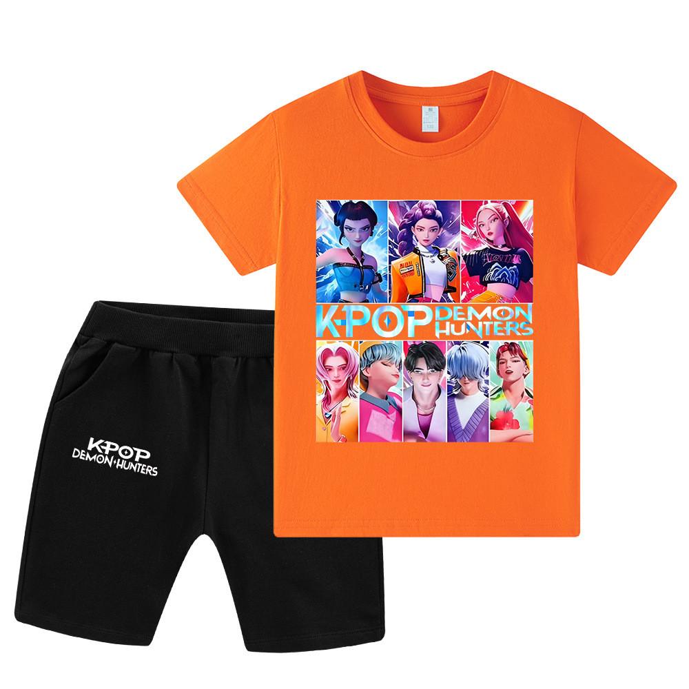 WA1230 Kids Boys Girls Kpop Rumi Zoey Mira Sajaboys Print Short Sleeves T-shirt Shorts Pants Sets