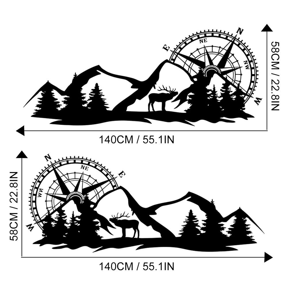 Large Car Decals Compass Tree Mountain Deer PVC Stickers Vinyl Graphic Waterproof SUV RV Styling Decoration Exterior Accessories