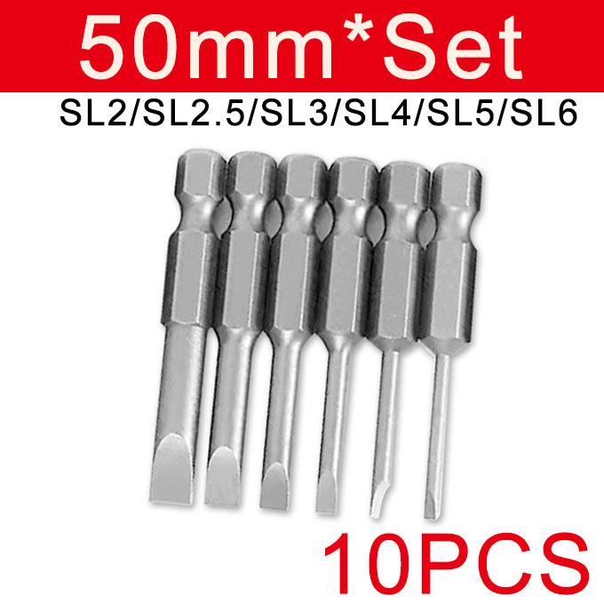 6/10Pcs 50mm 2.0-6.0mm Flat Head Slotted Tip Screwdrivers Bits S2 Alloy 1/4" Magnetic Hand Tools Screwdriver Drill Bit