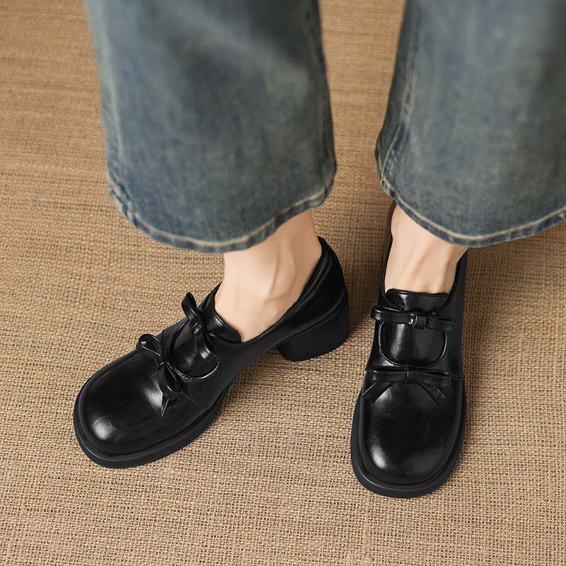 Krazing Pot Microfiber Round Toe Thick Med Heels Spring Summer Shoes Big Size 43 Size 33 Women Slip On Platform Pumps