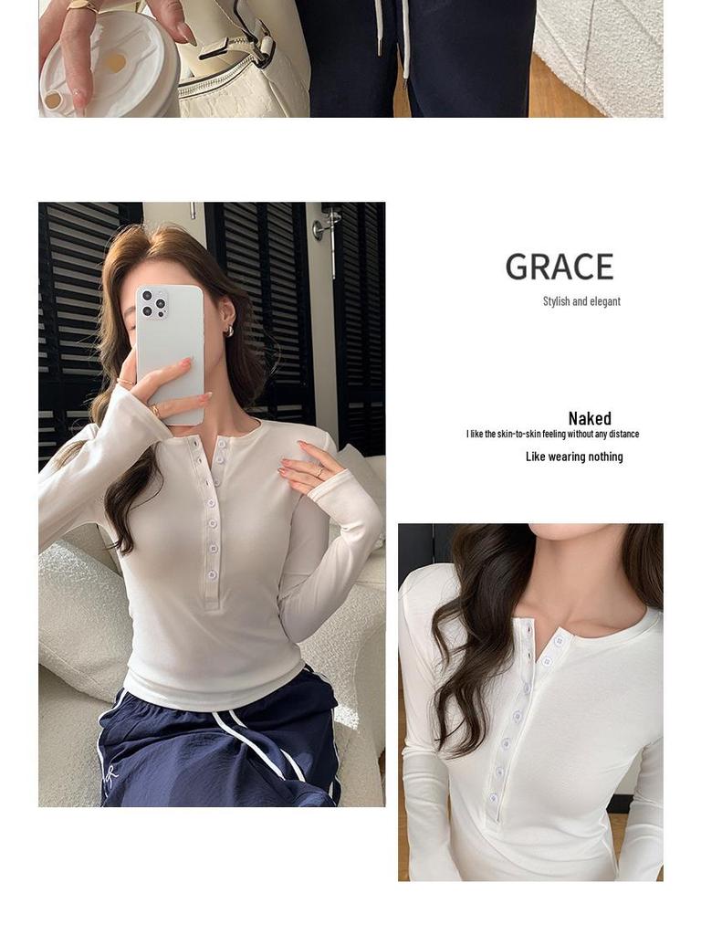Women's Early Autumn Korean Style Slim Fit Long Sleeve Half-Open Collar Shirt