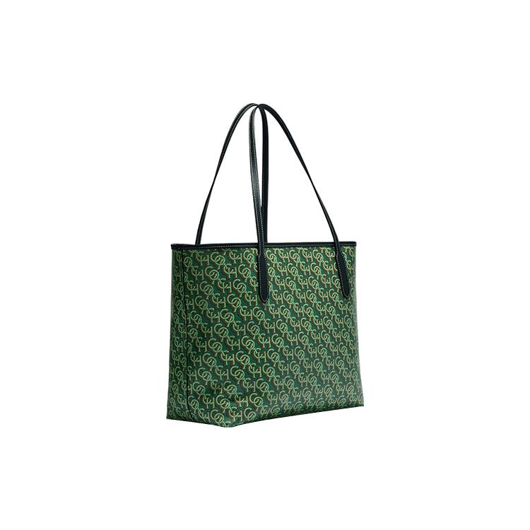 New COACH City Printed Coated Canvas With Smooth Leather Tote Bag, Shopping Bag, Handbag, Shoulder Bag Women's Green CF342-IMGRN