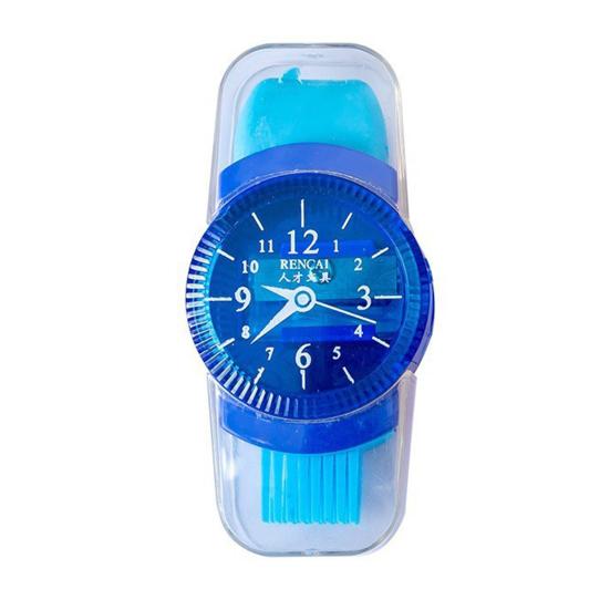 6Pcs Student Pencil Sharpener 3 In 1 Watch Shape Random Colors Pencil Cutter with Reel Eraser Brush