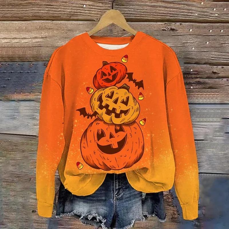 Fashion New Women's Long-Sleeved Exquisite 3d Halloween Witch Print Long-Sleeved Sweatshirt Spring And Autumn Classic Clothing