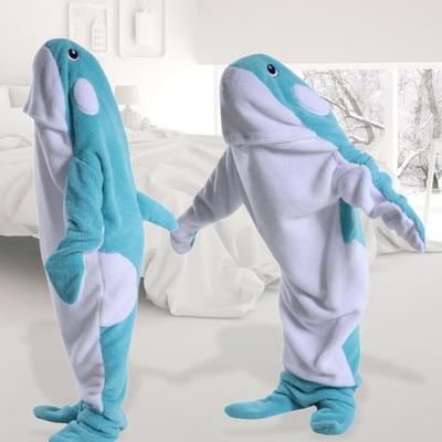 Sacco a pelo Yousheng a forma di balena in flanella morbida, per campeggio, gite in famiglia e pigiama party, coperta indossabile per adulti, bambini, cosplay, tutina con cappuccio