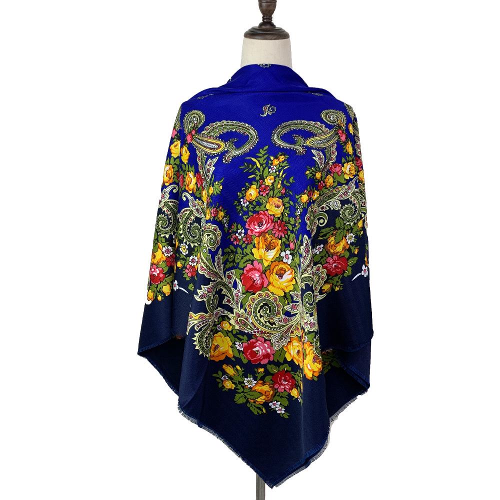 130cm Ethnic-Style Cotton Twill Scarf: Xinjiang Russian Design, Frayed Edge, Soft and Warm for Winter