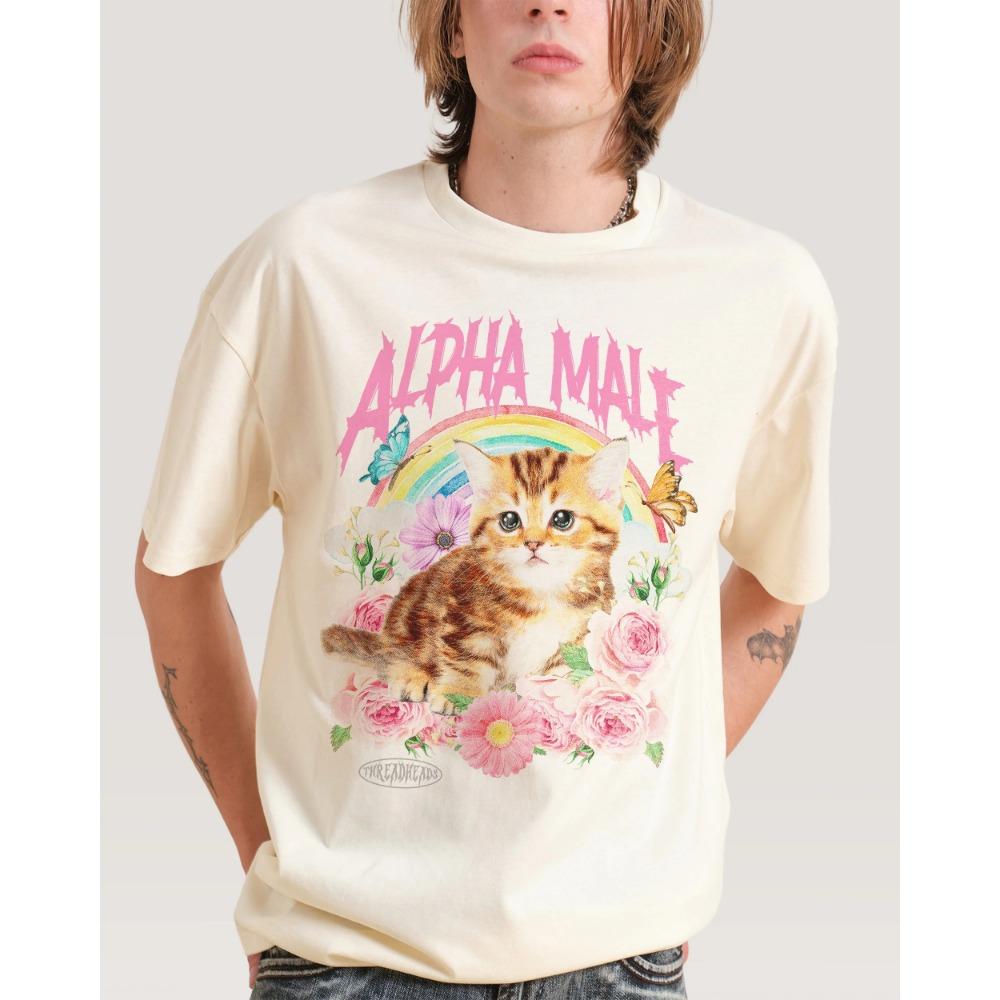 Alpha-Männchen Spaß Niedliche Katze Illustration T-Shirts Herren Damen Sommer Baumwolle Rundhals Kurzarm T-Shirt Streetwear