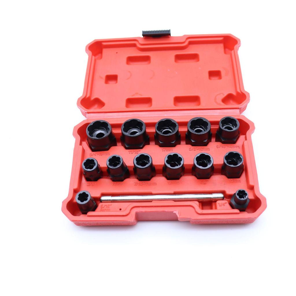 Set de 14 extractoare de piulițe și șuruburi pentru elemente de fixare deteriorate și incomplete