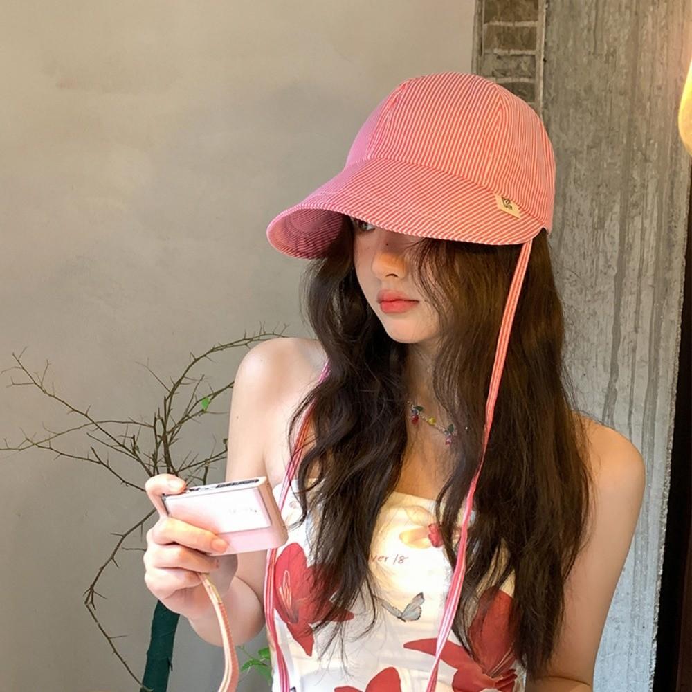 Casual Striped Bucket Hat Breathable Adjustable Sunscreen Hat Anti-UV Wide Brim Hat Outdoor Beach Travel красный