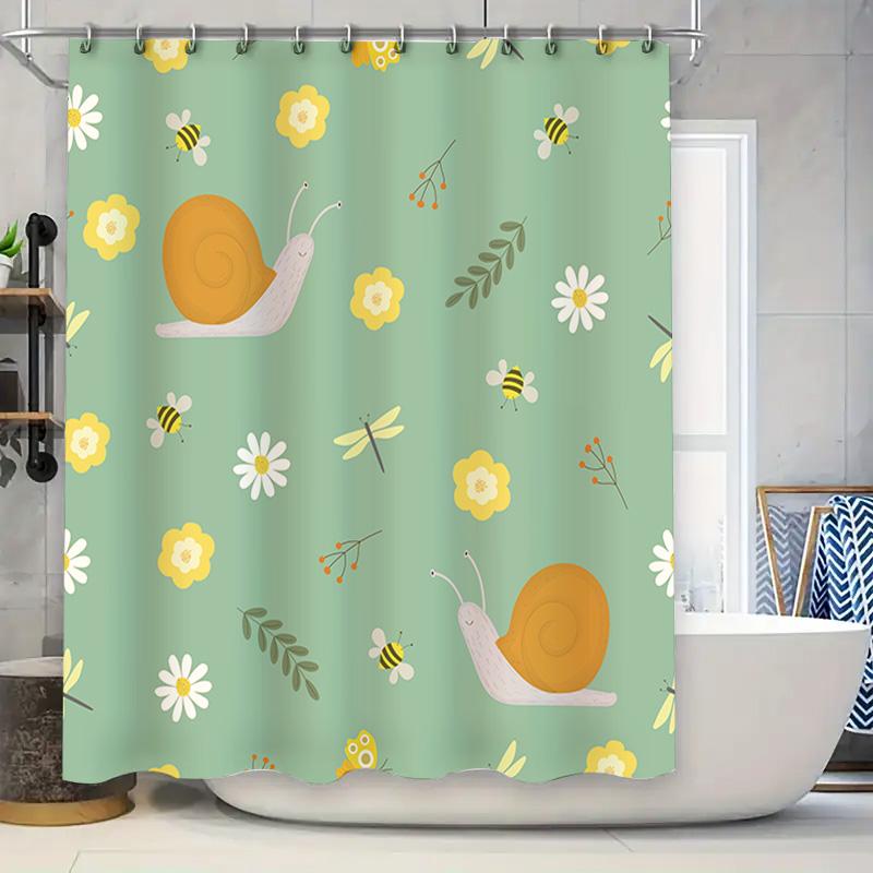 

Green Floral Snail Shower Curtain Waterproof Home Decor Bathroom Decoration W60H190(CM)-1 Pcs