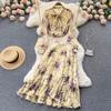 Spring Fashion Bow Top + Heavy Industry Pleated Chiffon Skirt Two-Piece Set Of Foreign Style Broken Flowers