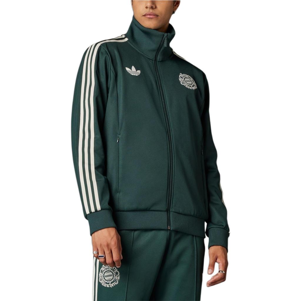 adidas Bayern München Seitenstreifen Vintage Stehkragen Sportlich Lässige Langarmjacke Herren Jacke Schattengrün IT4130