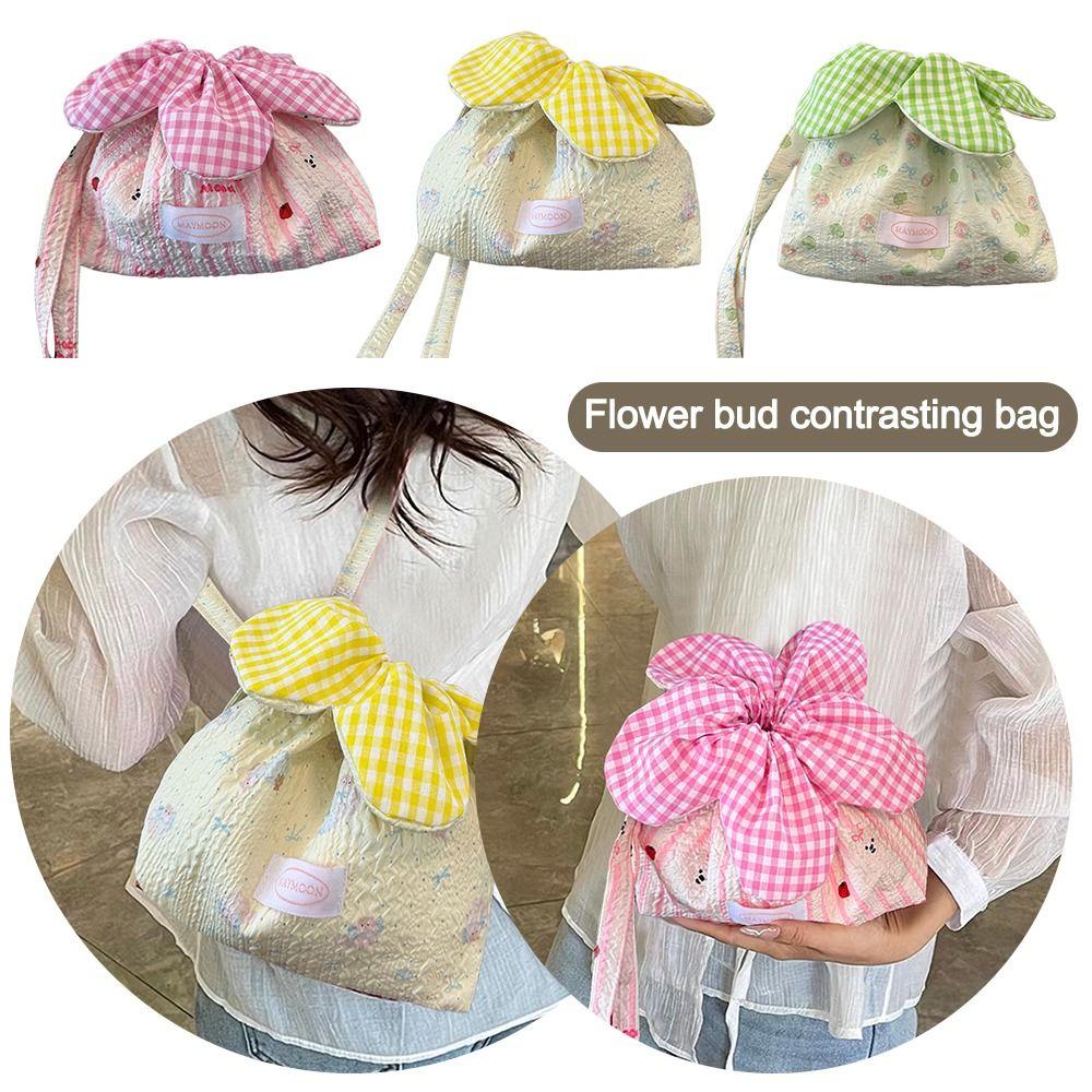 Printing Drawstring Bag Plaid Storage Bag New Bundle Pocket  Women Students