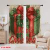 2pcs,2D Plane Printing Print Curtains Holly Berries & Gift Box Versatile Durable Polyester (without Rod) Festive Use for Living