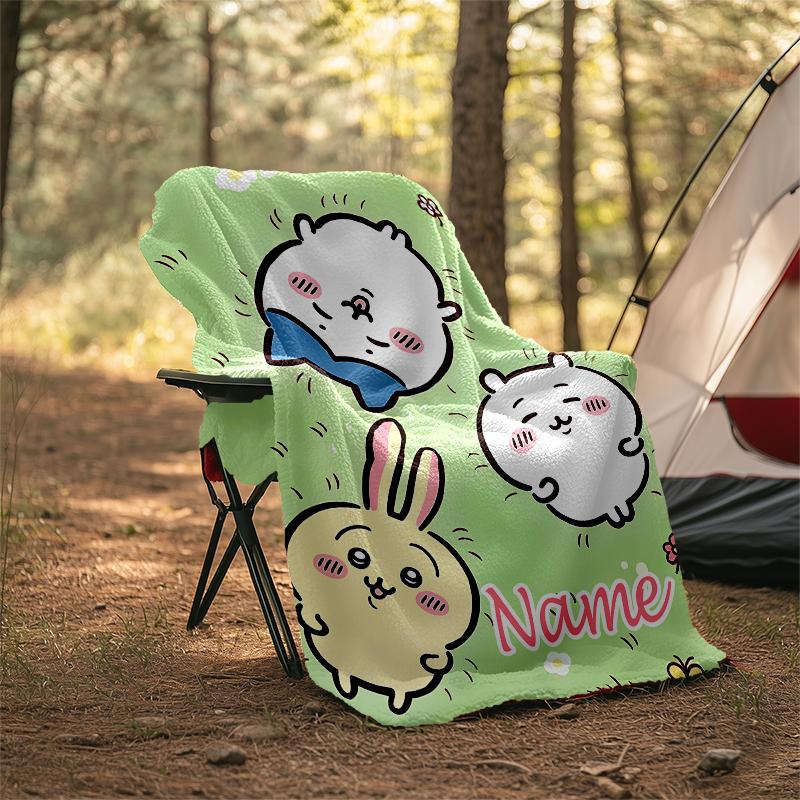 Personalized Custom Name Blanket - Chiikawa Print Design,Blanket for Sofa,Bed,Travel,Camping - Soft and Warm, Great Gift