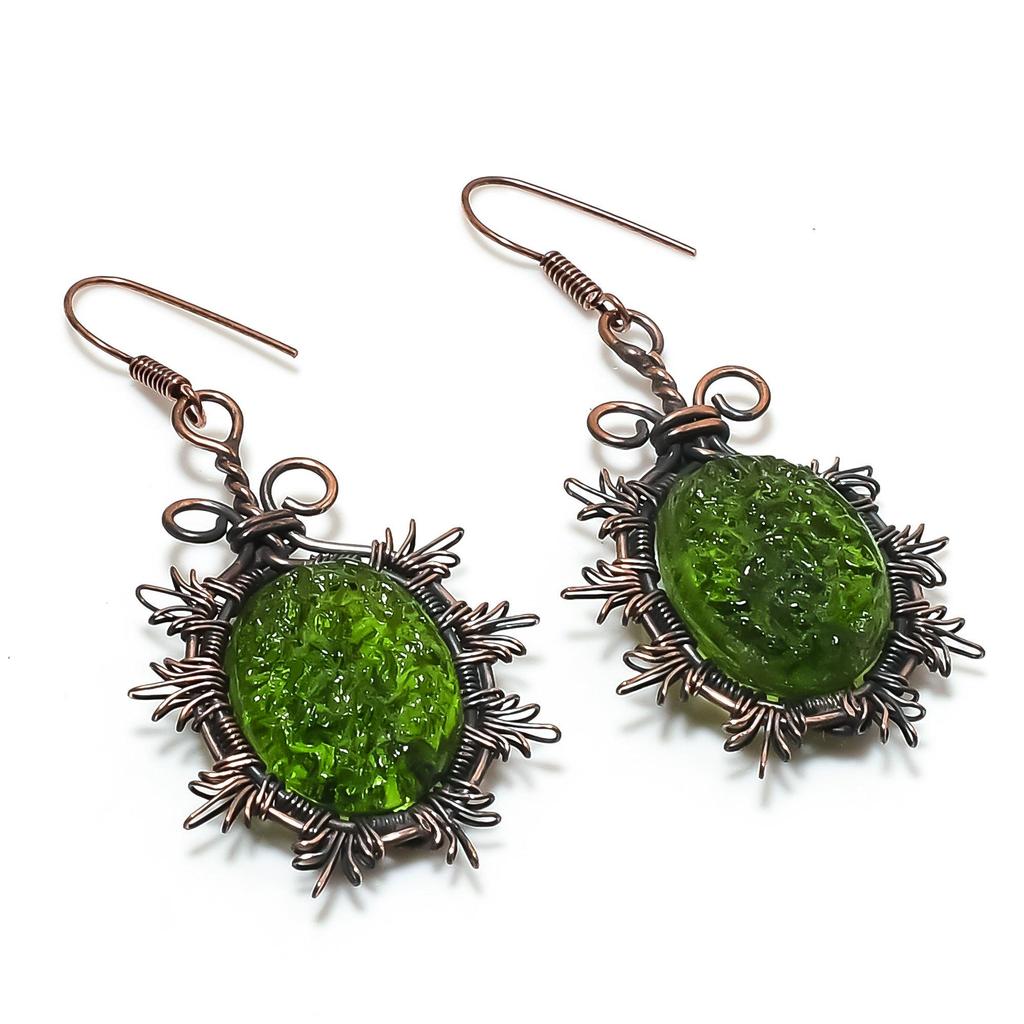 Moldavite Earrings, 999 Copper Wire Wrapped Gemstone Jewelry, Handmade  Earrings For Mother Day