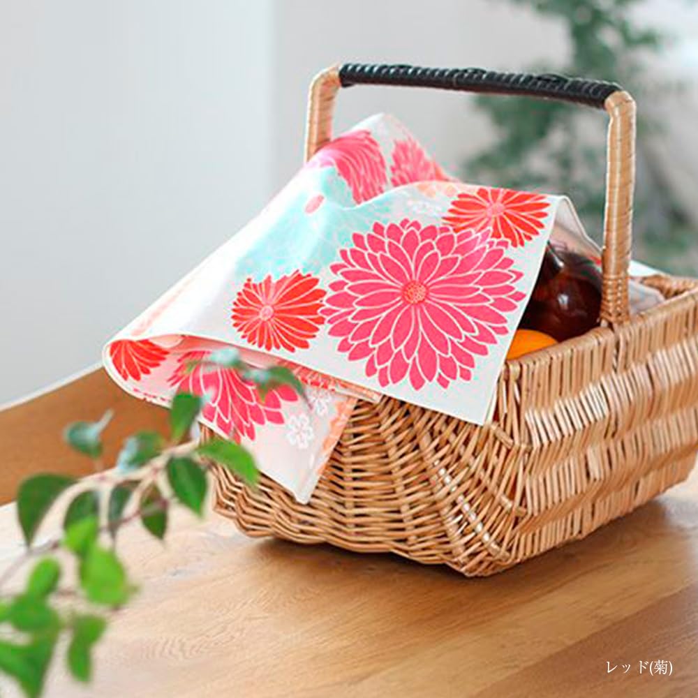 Large Himemusubi Furoshiki with Made in Organic Red (Wrapping Cloth) Box, 100cm, Musubi, Japan, Cotton, (Chrysanthemum)