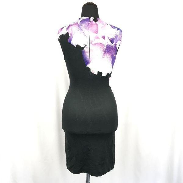 MCQ ALEXANDER MCQUEEN Tight Mini Dress/Women's Size S/Black×Purple/Floral Pattern/(USED)