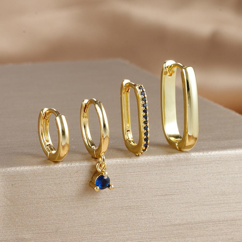 4PCS Luxury Gold Plated U-shape Hoop Earrings Set for Women Geometric Pendant Huggie Punk Unisex Rock Earring Piercing Jewelry