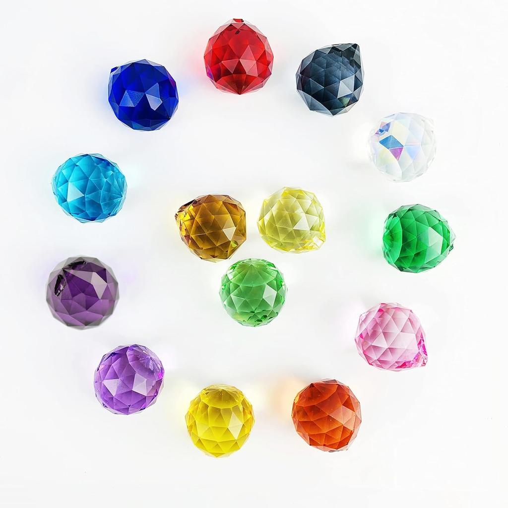 CRSHIP Colorful Crystal Suncatcher Prism Crystal Glass Ball Parts for Home Decor, Handmade Set (20mm, 15 pieces)