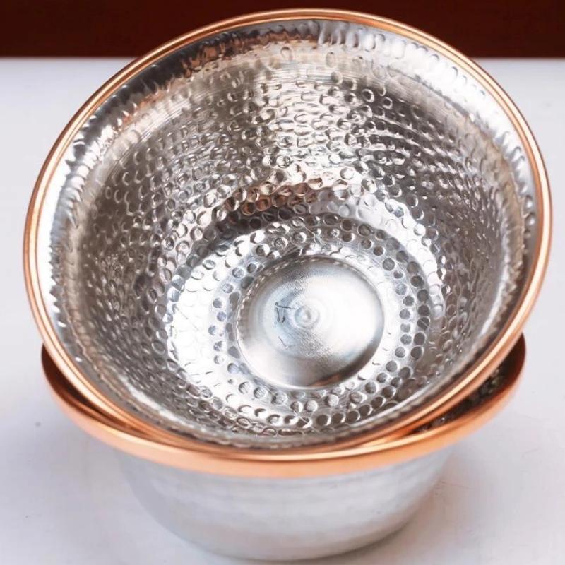 7pcs Pure Copper Tribute Bowl, Auspicious Hammer Stripe Tibetan Bowl 18cm Holy Water Cup Buddhist Home Saucer Desktop Decorative