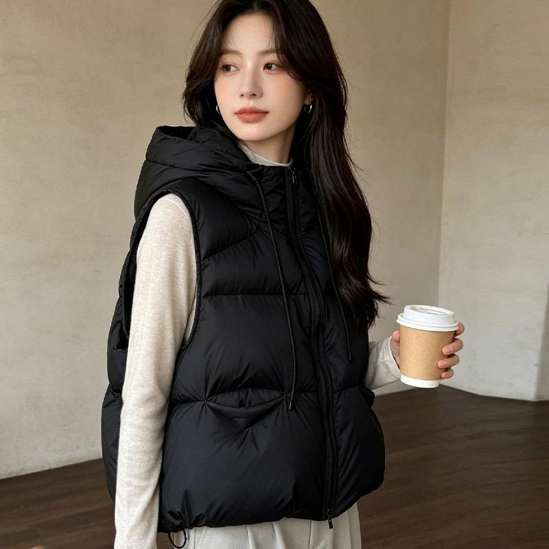 Down vest women's winter coat fluffy duck down women's outer wear design sense hooded vest vest Pinghu