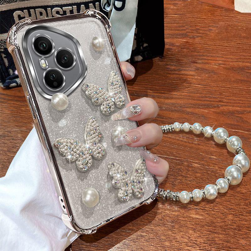 

Luxury Pearl Butterfly Bracelet Shockproof Plating Case For Honor 400 Lite 200 Pro 200 300 100 90 80 70 60 50 SE Glitter Cover For Honor 400