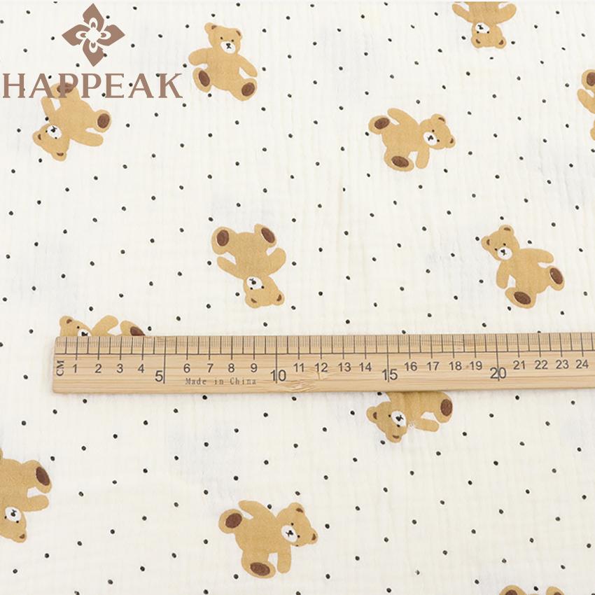 HAPPEAK Soft Muslin Fabric Cotton Gauze Polka Dot Bear Printed Fabric Roll Fabrics for Clothing