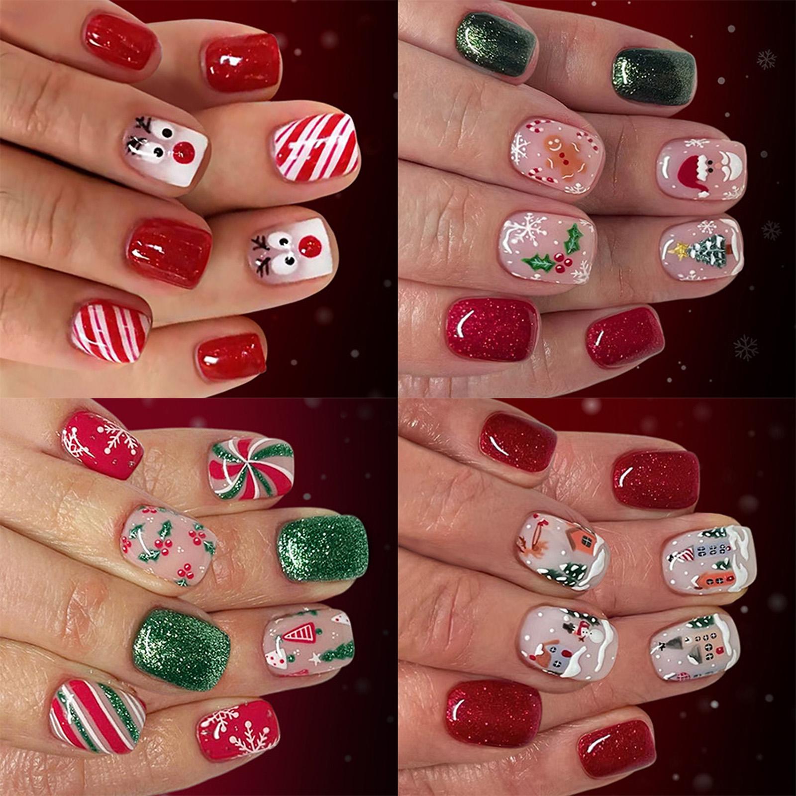 Snowflake Glitters Press On Nail 96PCS Christmas Party Comfort Wear French Tips Easy To Apply Long Lasting Fake Nail 1