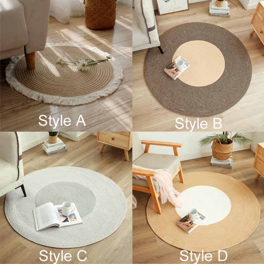 Hand-Woven Cotton Rope Woven Carpet Natural Style Floor Rug Soft Round Floor Mat  home decoration