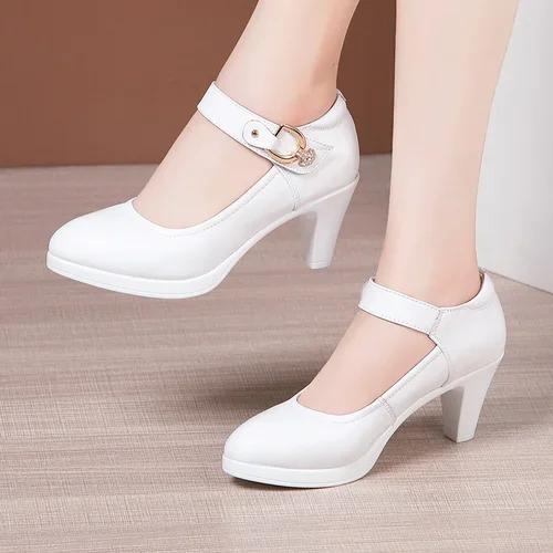 

7см 9см 11см Маленький размер 32-43 Туфли Мэри Джейн из мягкой кожи с неглубоким вырезом Женские туфли-лодочки 2025 Осень Блочный высокий каблук Обувь Платье Офис Модель 43