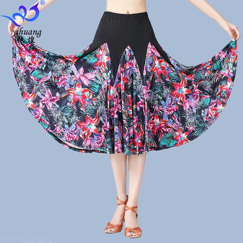 New Dance Clothes Medium and Long Skirt Printed Dance Skirt Big Swing Skirt Latin Dance Skirt Ballroom Dance Practice Performance Clothes