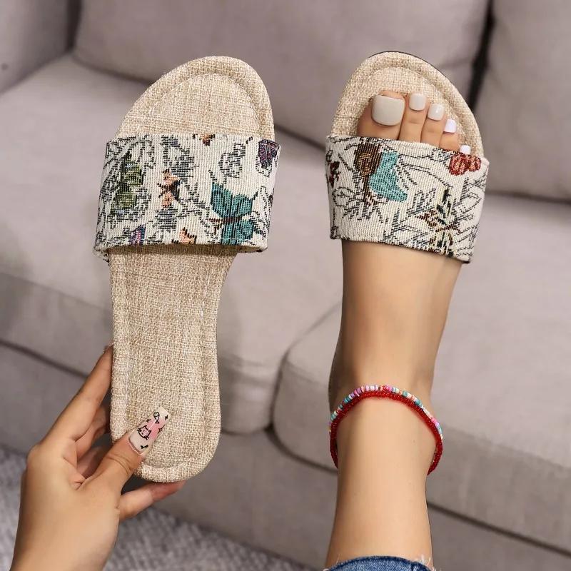Fashion 2024 Hot Sale Women Shoes Open Toe Women's Slippers Summer Printing Mixed Colors Outdoor Casual Beach Flat Comfortable Slippers