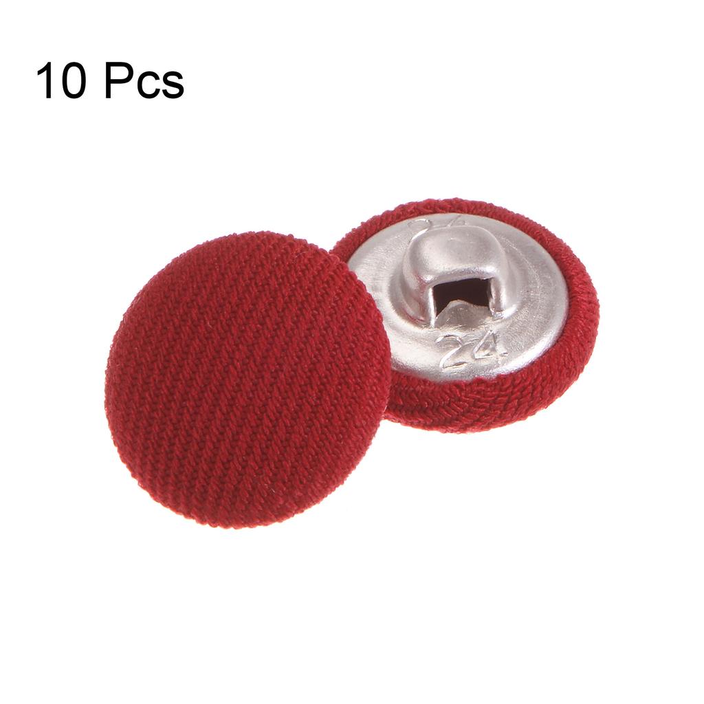 10pcs Fabric Cloth Covered Button 15mm Metal Round Sewing Buttons, Red/Caramel/Deep Blue/Yellow/Purple