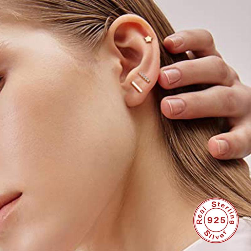 S925 Sterling Silver Fashion Personality Mini Five-Pointed Star Straight Diamond Set Of 3 Sets Of Stud Earrings