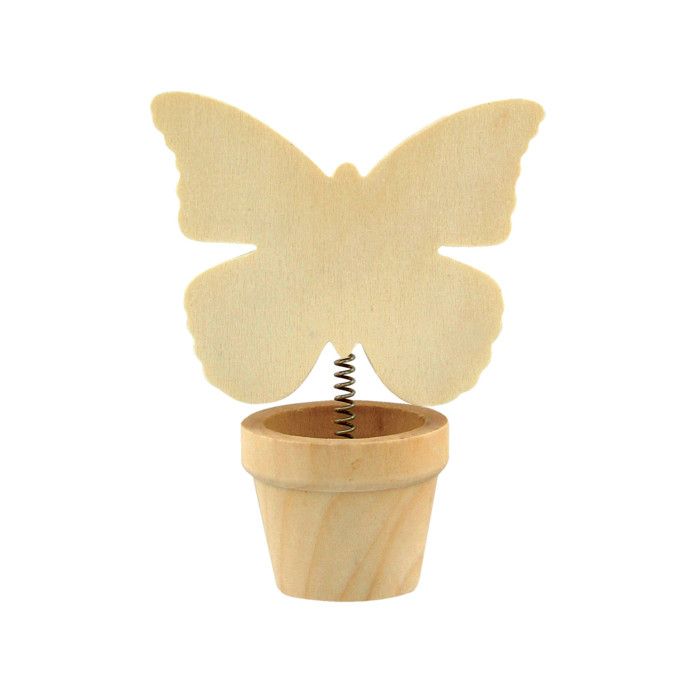 Pot de fleur en bois avec pince papillon 7,5 x 4 x 11 cm