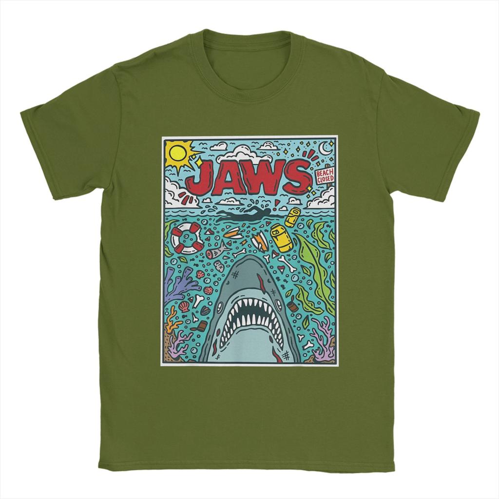 Jaws 50th Anniversary Poster Comic Cotton T Shirt For Men Summer Movie Graphic Aesthetic T Shirts O Neck Tees Big Size Tops