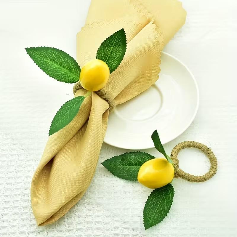 1-48PCS Lemon Napkin Ring Real Touch Plant Leaf Fruit Design Holder for Easter Wedding Party Dining Table Decoration Accessories