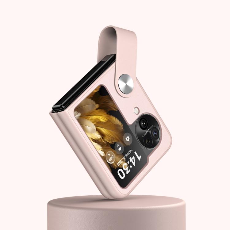 

Однотонный кожаный чехол с ремешком на руку For OPPO Find N3 Flip розовый